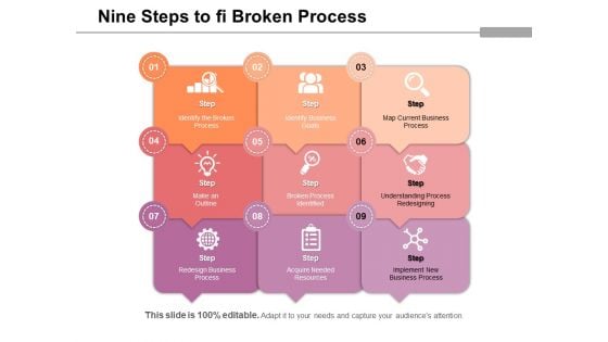 Nine Steps To Fi Broken Process Ppt PowerPoint Presentation Layouts Slide Download PDF