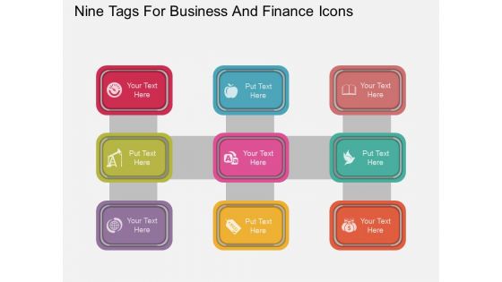 Nine Tags With Business And Finance Icons Powerpoint Template