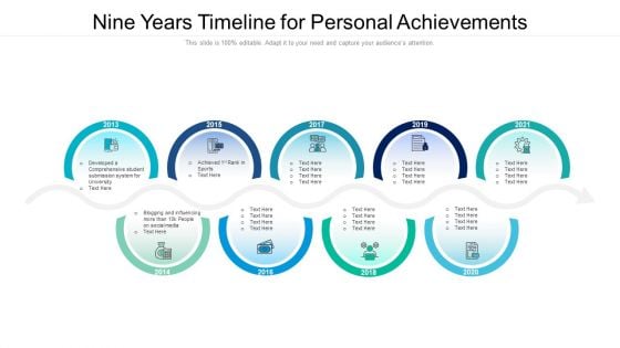 Nine Years Timeline For Personal Achievements Ppt PowerPoint Presentation File Layouts PDF