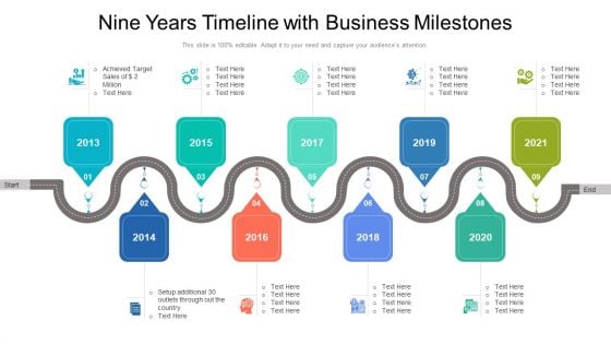 Nine Years Timeline With Business Milestones Ppt PowerPoint Presentation Gallery Styles PDF