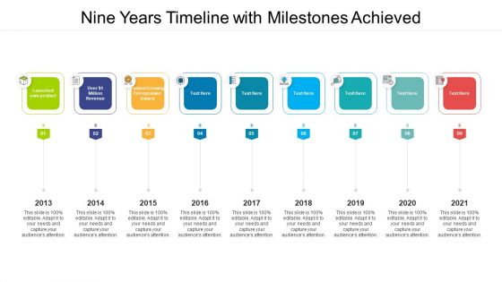 Nine Years Timeline With Milestones Achieved Ppt PowerPoint Presentation Gallery Template PDF