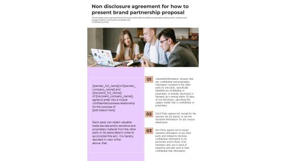 Non Disclosure Agreement For How To Present Brand Partnership Proposal One Pager Sample Example Document