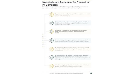 Non Disclosure Agreement For Proposal For PR Campaign One Pager Sample Example Document Non Disclosure Agreement For Proposal For PR Campaign One Pager Sample Example Document