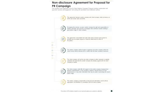 Non Disclosure Agreement For Proposal For PR Campaign One Pager Sample Example Document