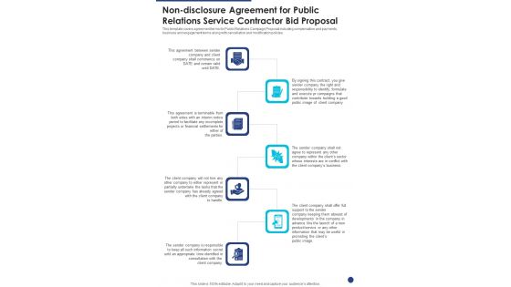 Non Disclosure Agreement For Public Relations Service Contractor Bid One Pager Sample Example Document