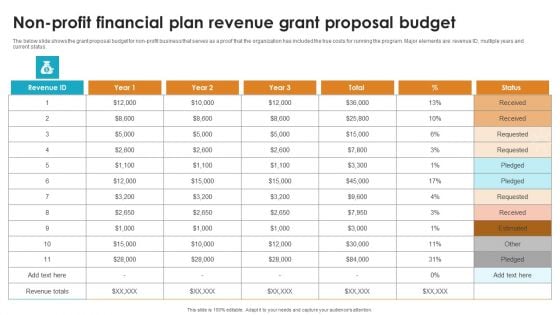 Non Profit Financial Plan Revenue Grant Proposal Budget Designs PDF