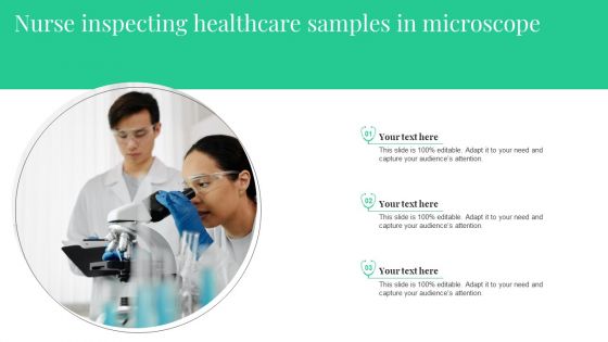 Nurse Inspecting Healthcare Samples In Microscope Ppt PowerPoint Presentation File Model PDF