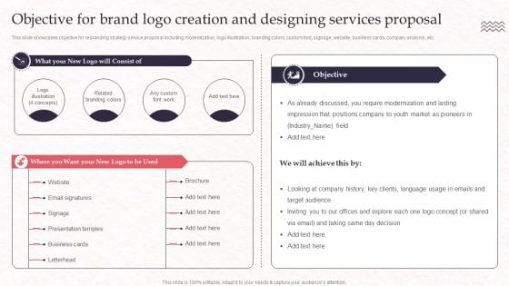 Objective For Brand Logo Creation And Designing Services Proposal Topics PDF