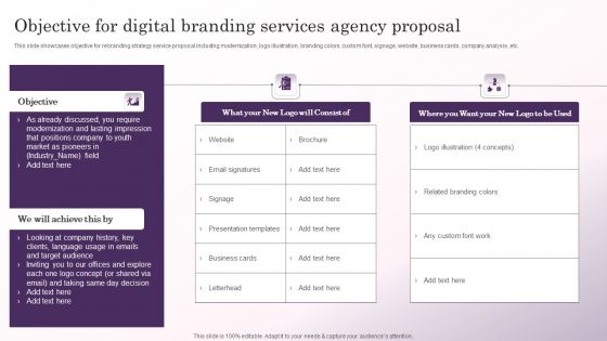 Objective For Digital Branding Services Agency Proposal Summary PDF