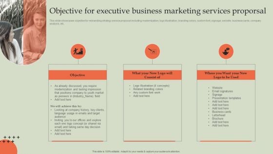 Objective For Executive Business Marketing Services Proporsal Elements PDF