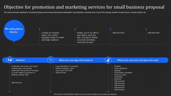 Objective For Promotion And Marketing Services For Small Business Proposal Topics PDF