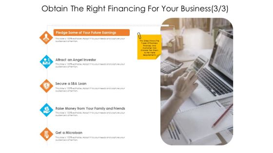 Obtain The Right Financing For Your Business Icons PDF