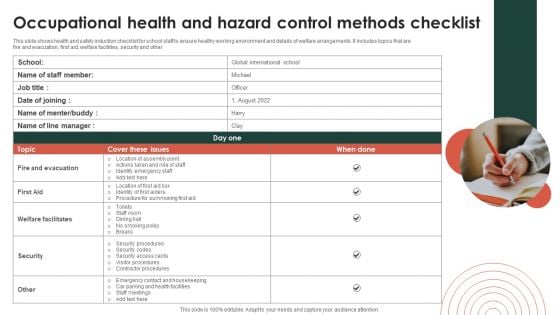 Occupational Health And Hazard Control Methods Checklist Ppt Pictures Themes PDF