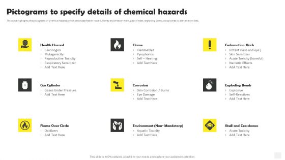 Occupational Health And Safety At Workplace Pictograms To Specify Details Guidelines PDF
