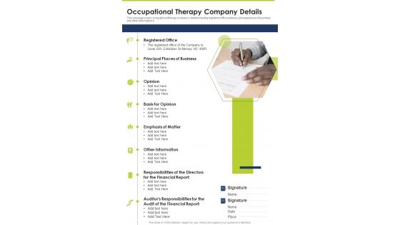 Occupational Therapy Company Details One Pager Documents Occupational Therapy Company Details One Pager Documents