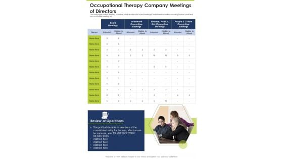 Occupational Therapy Company Meetings Of Directors One Pager Documents