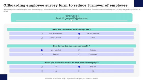 Offboarding Employee Survey Form To Reduce Turnover Of Employee Survey SS