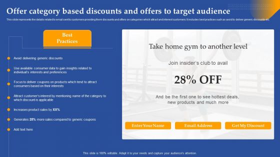 Offer Category Based Discounts And Offers To Target Audience Ppt Slides Graphics Download PDF