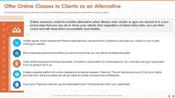 Offer Online Classes To Clients As An Alternative Icons PDF