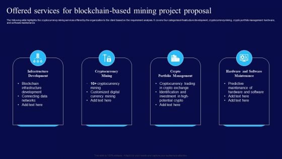 Offered Services For Blockchain Based Mining Project Proposal Ppt Show Outfit PDF Offered Services For Blockchain Based Mining Project Proposal Ppt Show Outfit PDF