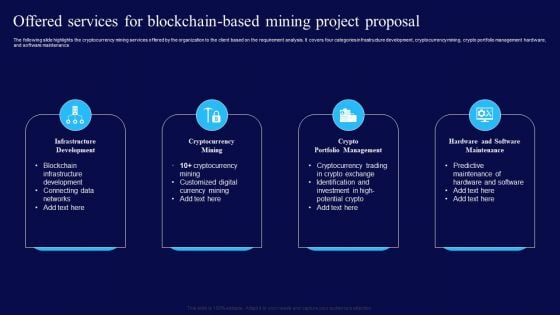 Offered Services For Blockchain Based Mining Project Proposal Ppt Show Outfit PDF