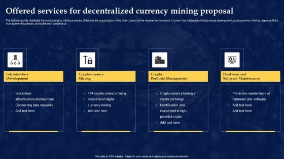 Offered Services For Decentralized Currency Mining Proposal Mockup PDF Offered Services For Decentralized Currency Mining Proposal Mockup PDF