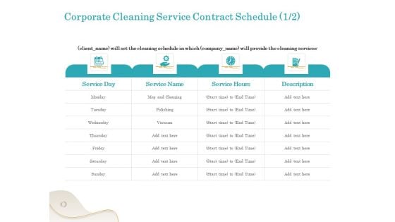 Office Cleaning Service Corporate Cleaning Service Contract Schedule Ppt Styles Clipart PDF