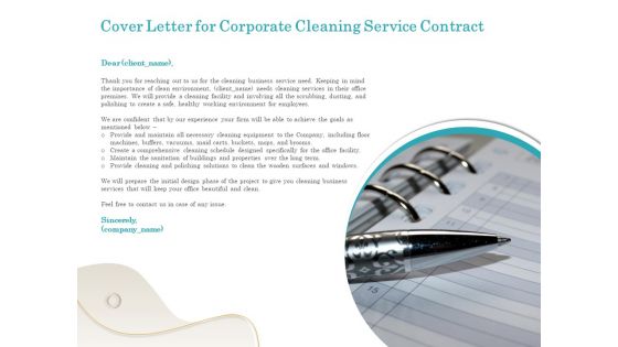 Office Cleaning Service Cover Letter For Corporate Cleaning Service Contract Ppt Ideas Aids PDF