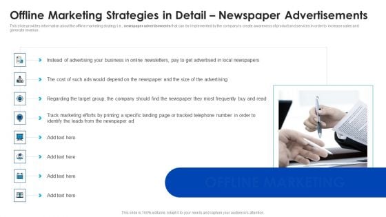 Offline Marketing Strategies In Detail Newspaper Advertisements Slides PDF