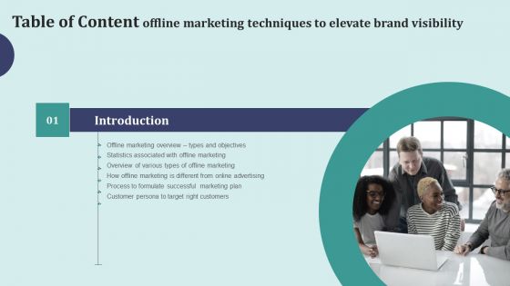 Offline Marketing Techniques To Elevate Brand Visibility Table Of Content Template PDF