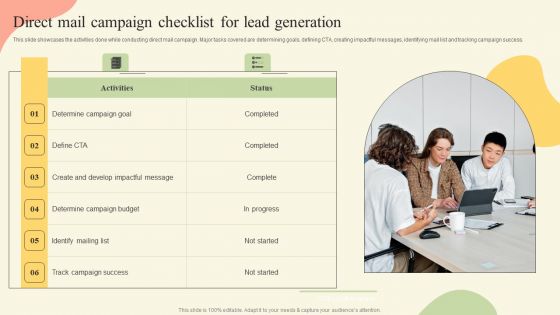 Offline Media Channel Analysis Direct Mail Campaign Checklist For Lead Generation Background PDF