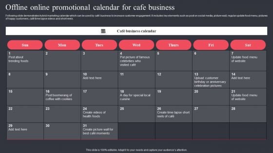 Offline Online Promotional Calendar For Cafe Business Graphics PDF