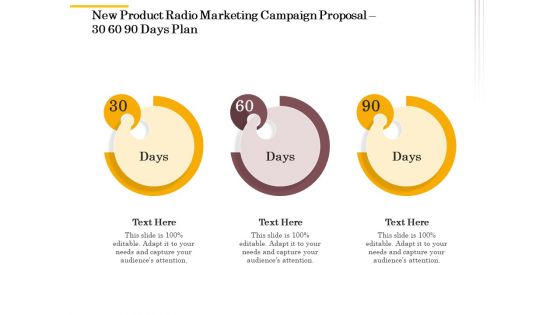 Offline Promotional Strategy For New Product Radio Marketing Campaign Proposal 30 60 90 Days Plan Sample PDF