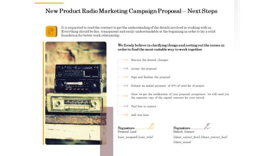 Offline Promotional Strategy For New Product Radio Marketing Campaign Proposal Next Steps Pictures PDF