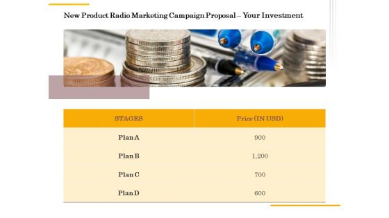 Offline Promotional Strategy For New Product Radio Marketing Campaign Proposal Your Investment Template PDF