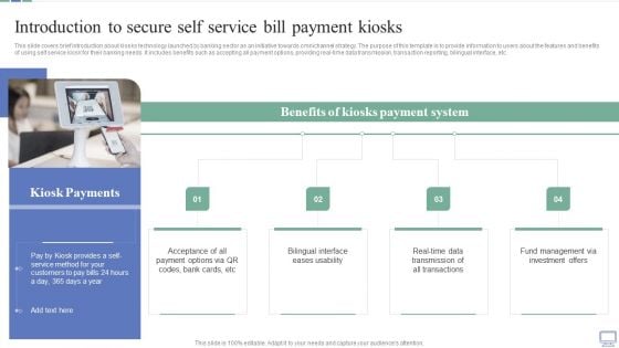 Omnichannel Banking Services Platform Introduction To Secure Self Service Bill Payment Kiosks Icons PDF