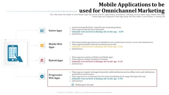 Omnichannel Marketing To Optimize Customer Purchase Experience Mobile Applications To Be Used For Omnichannel Marketing Mockup PDF