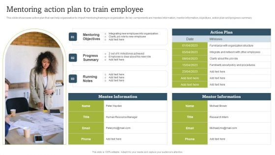 On Job Staff Coaching Program For Skills Refinement Mentoring Action Plan To Train Employee Inspiration PDF
