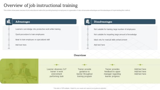 On Job Staff Coaching Program For Skills Refinement Overview Of Job Instructional Training Inspiration PDF