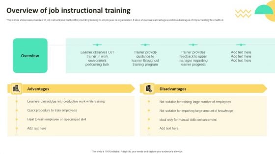 On Job Staff Training Program For Skills Advancement Overview Of Job Instructional Training Microsoft PDF