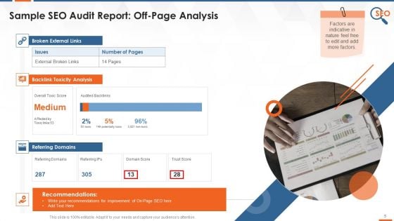 On Page And Off Page SEO Audit Report Training Ppt