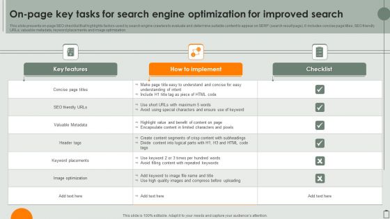 On Page Key Tasks For Search Engine Optimization For Improved Search Diagrams PDF