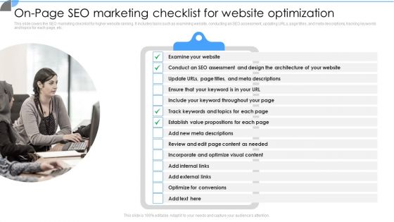 On Page SEO Marketing Checklist For Website Optimization Sample PDF