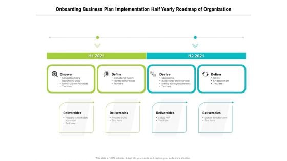 Onboarding Business Plan Implementation Half Yearly Roadmap Of Organization Demonstration