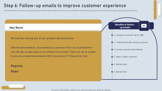 Onboarding Journey For Effective Client Communication Step 6 Follow Up Emails Improve Customer Experience Sample PDF