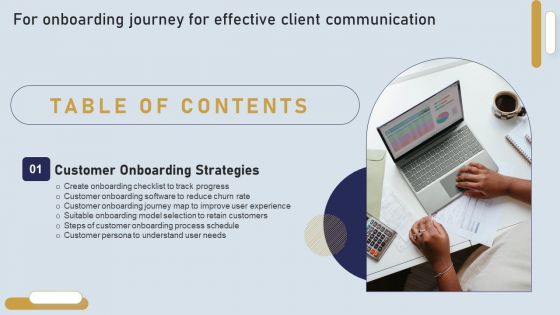 Onboarding Journey For Effective Client Communication Table Of Contents Themes PDF