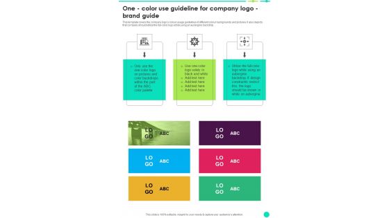 One Color Use Guideline For Company Logo Brand Guide One Pager Sample Example Document