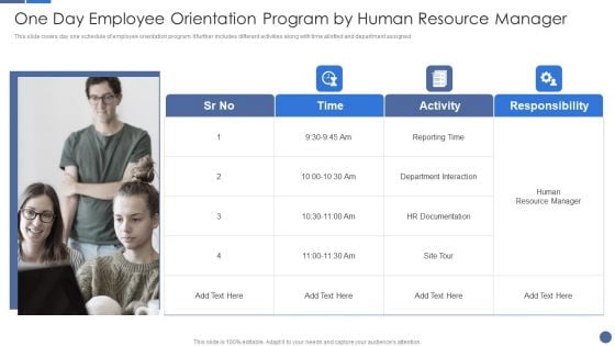 One Day Employee Orientation Program By Human Resource Manager Demonstration PDF