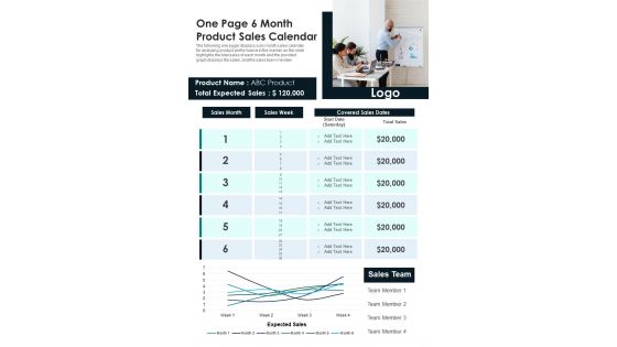 One Page 6 Month Product Sales Calendar PDF Document PPT Template