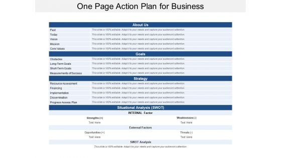 One Page Action Plan For Business Ppt Powerpoint Presentation Portfolio Slides